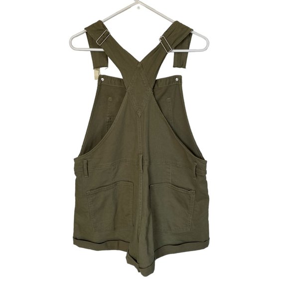 No Boundaries olive green denim shorts overalls women's size L 11-13 five pocket - Picture 4 of 9